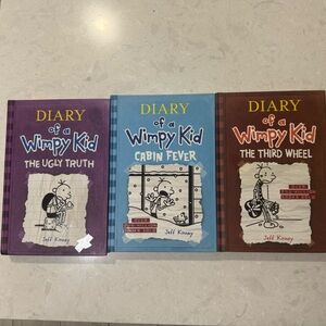 Bundle of 3 Diary of a Wimpy Kid by Jeff Kinney hardcover books 5, 6, 7.